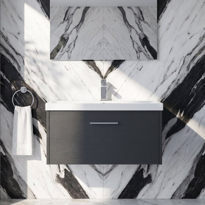 Fairford Anika 800mm Graphite Woodgrain 1 Drawer Wall Hung Vanity Unit