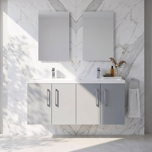 Fairford Aspri Satin Grey 1200mm 4 Door Wall Hung Vanity Unit