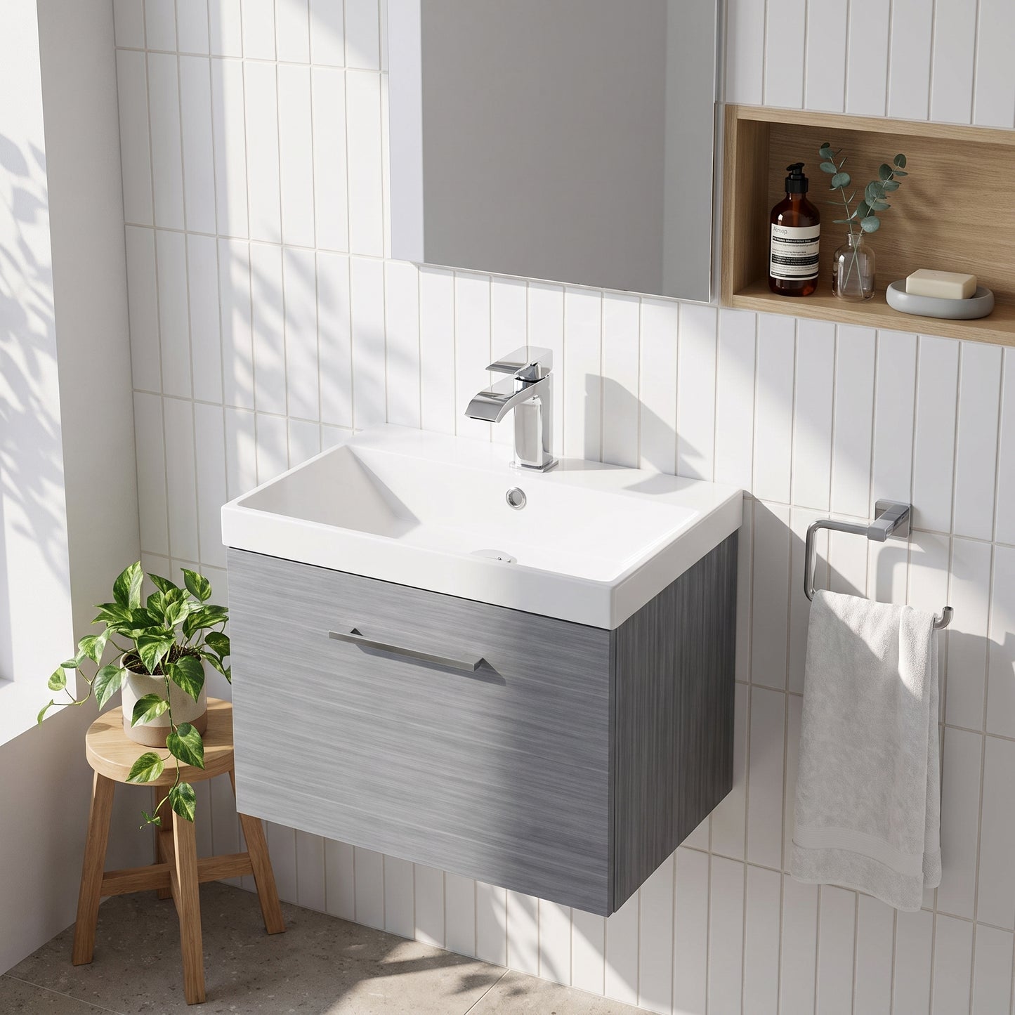 Fairford Aspri 600mm Anthracite Wall Hung Vanity Unit, 40mm Basin