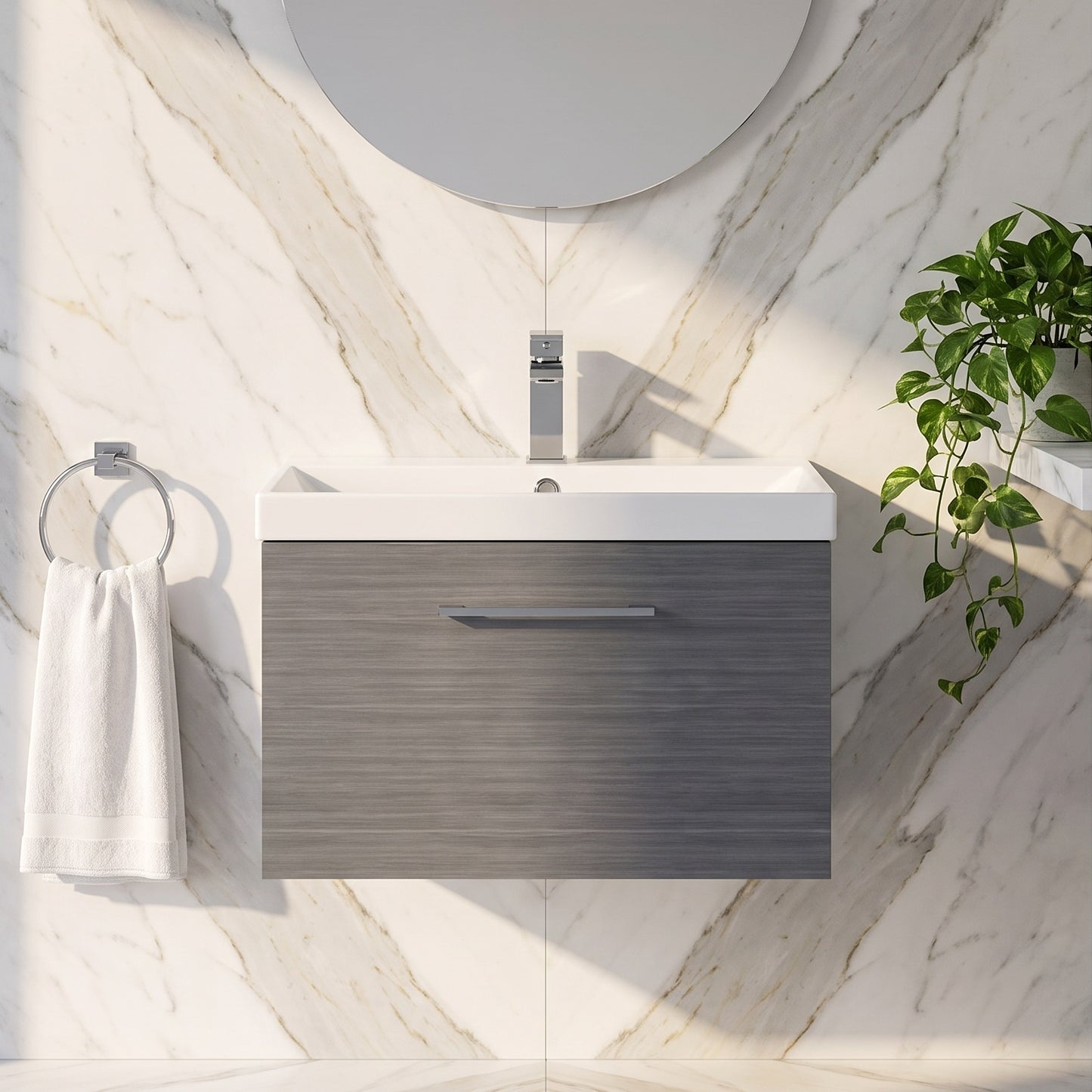 Fairford Aspri 600mm Anthracite Wall Hung Vanity Unit, 40mm Basin