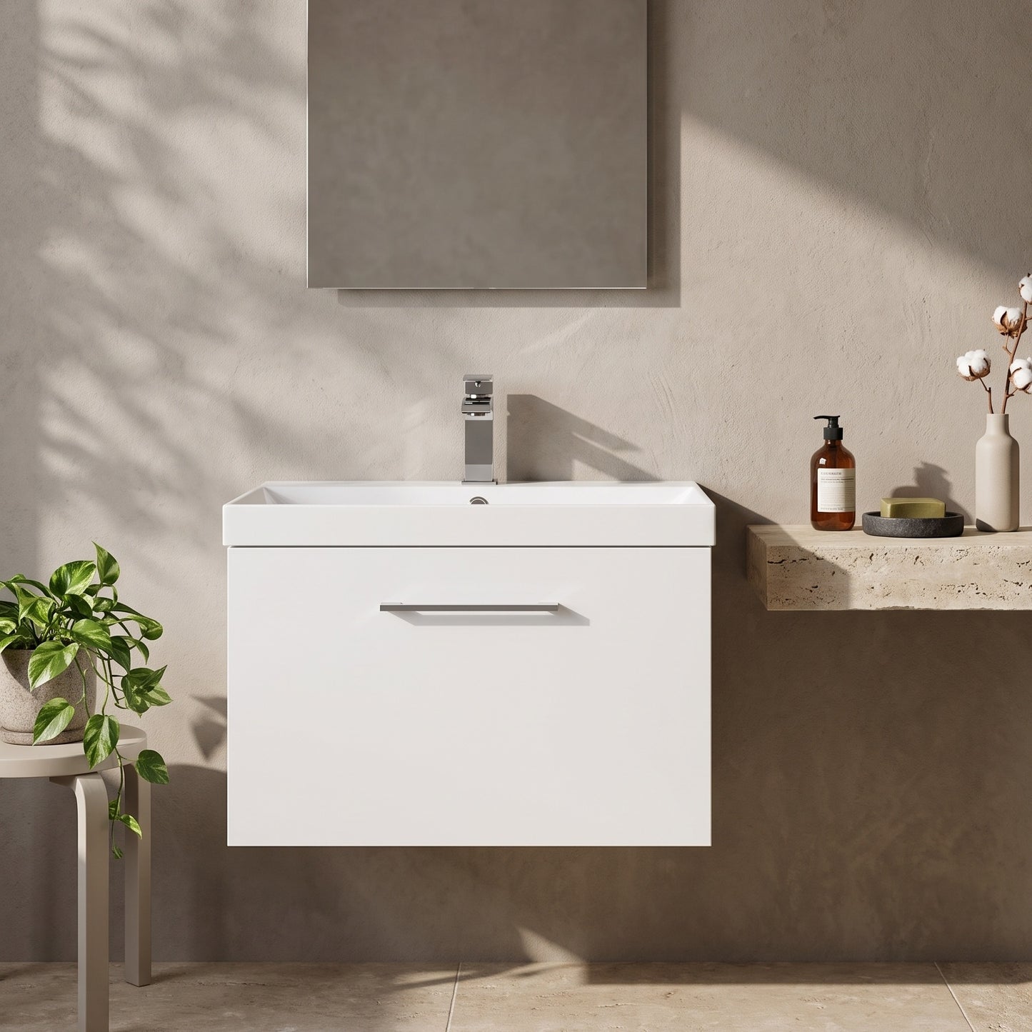 Fairford Aspri 600mm Gloss White Wall Hung Vanity Unit, Thin Rimmed 40mm Basin