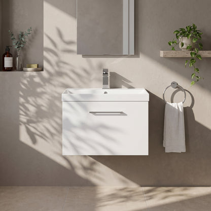 Fairford Aspri 600mm Gloss White Wall Hung Vanity Unit, Thin Rimmed 40mm Basin
