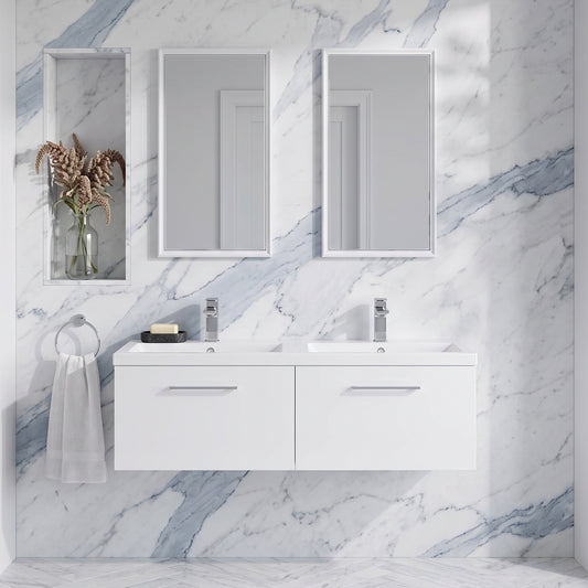 Fairford Aspri Gloss White 1200mm 2 Drawer Wall Hung Vanity Unit