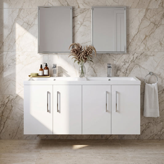 Fairford Aspri Gloss White 1200mm 4 Door Wall Hung Vanity Unit