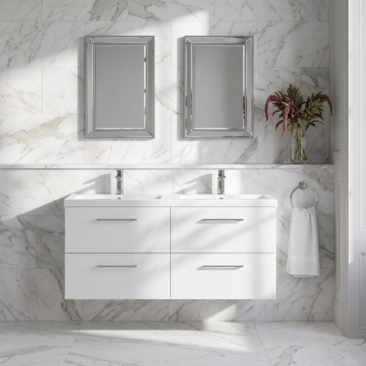Fairford Aspri Gloss White 1200mm 4 Drawer Wall Hung Vanity Unit
