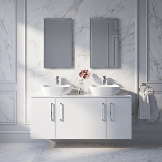 Fairford Aspri Gloss White 1200mm 4 Door Wall Hung Vanity Unit with Worktop