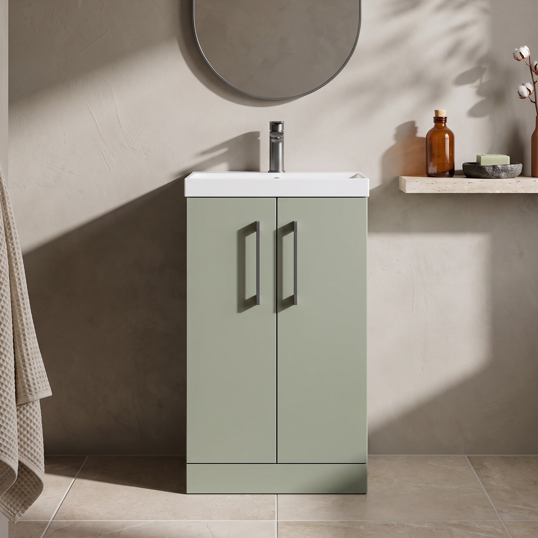 Fairford Aspri 2 500mm Satin Green Floor Standing Vanity Unit