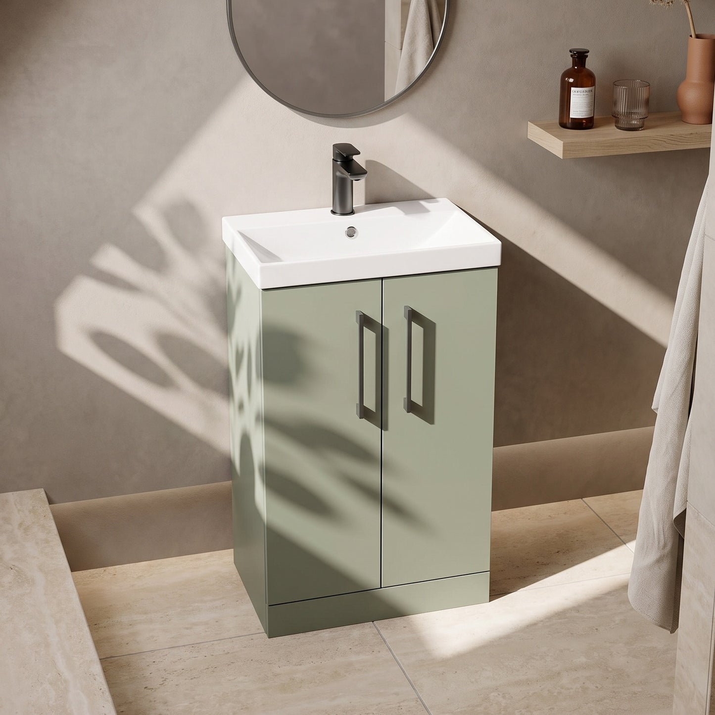 Fairford Aspri 2 500mm Satin Green Floor Standing Vanity Unit