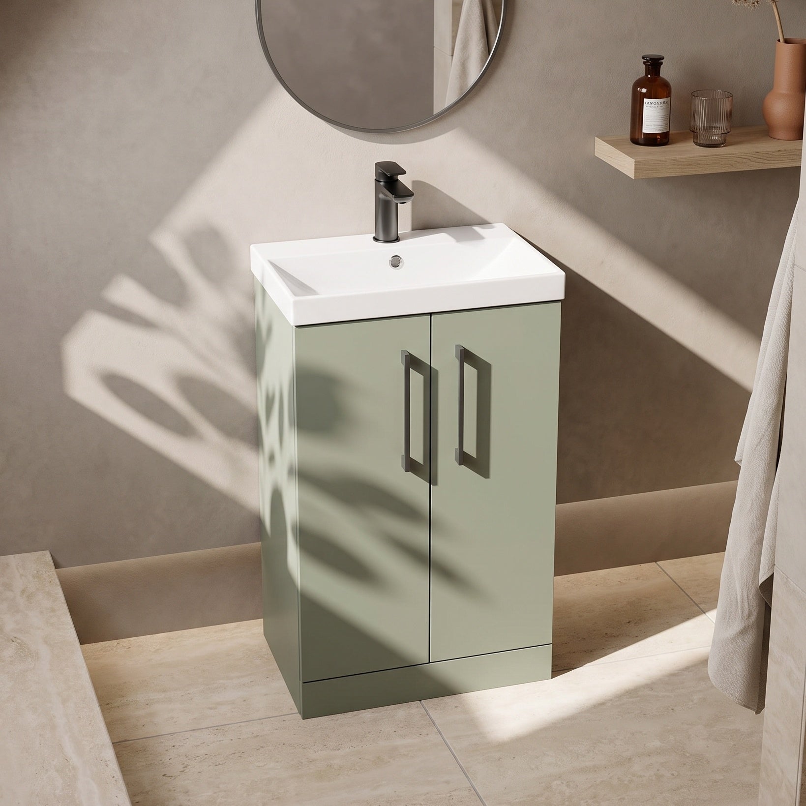 Fairford Aspri 2 500mm Satin Green Floor Standing Vanity Unit