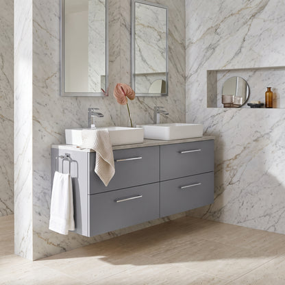 Fairford Aspri Satin Grey 1200mm 4 Drawer Wall Hung Vanity Unit with Worktop