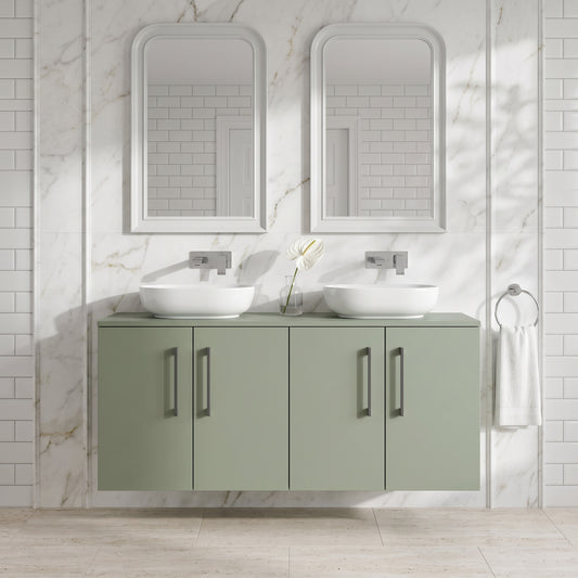 Fairford Aspri Satin Green 1200mm 4 Door Wall Hung Vanity Unit with Worktop