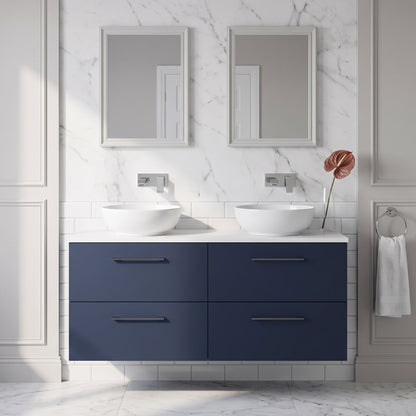 Fairford Aspri Midnight Blue 1200mm 4 Drawer Wall Hung Vanity Unit with Worktop