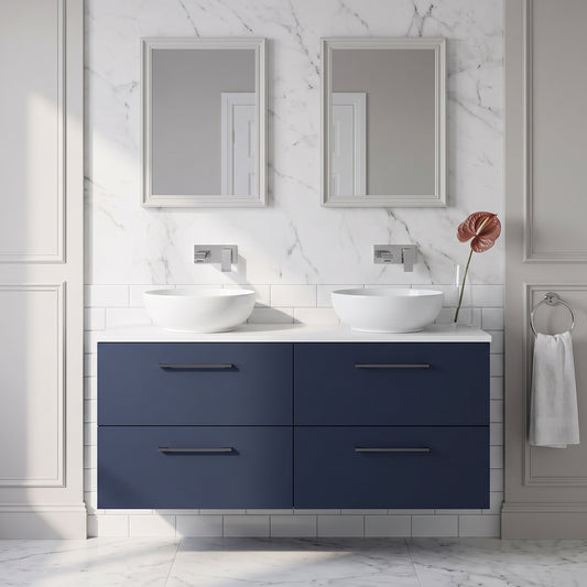 Fairford Aspri Midnight Blue 1200mm 4 Drawer Wall Hung Vanity Unit with Worktop