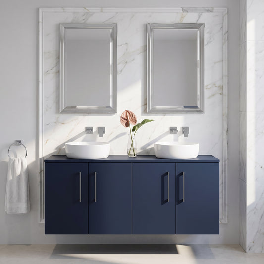 Fairford Aspri Midnight Blue 1200mm 4 Door Wall Hung Vanity Unit with Worktop