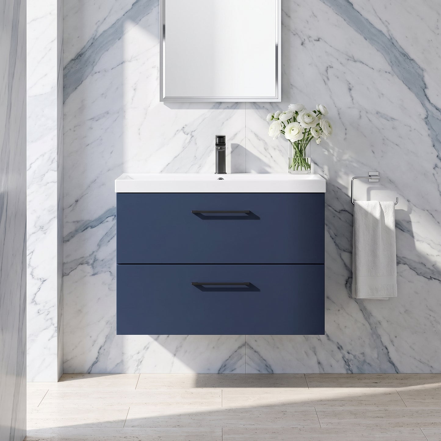 Fairford Aspri 800mm Midnight Blue 2-Drawer Wall Hung Vanity Unit