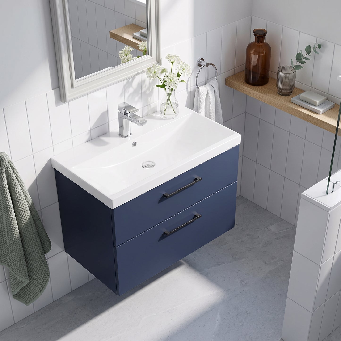 Fairford Aspri 800mm Midnight Blue 2-Drawer Wall Hung Vanity Unit
