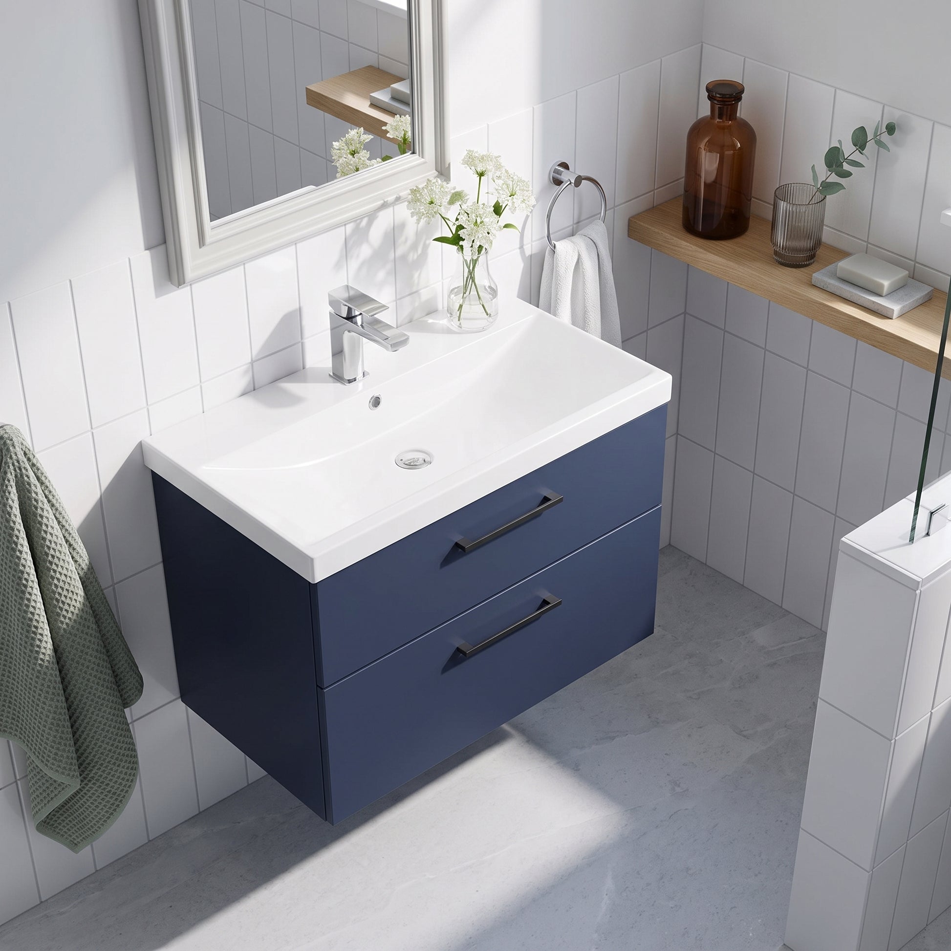 Fairford Aspri 800mm Midnight Blue 2-Drawer Wall Hung Vanity Unit