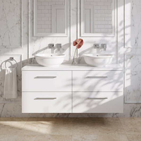 Fairford Aspri Gloss White 1200mm 4 Drawer Wall Hung Vanity Unit with Worktop