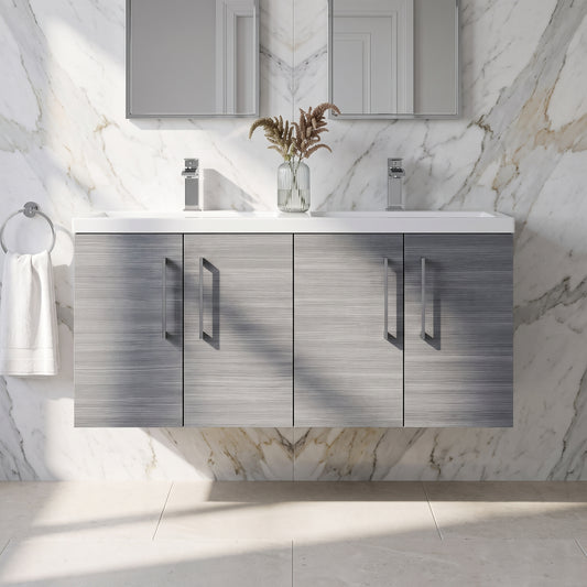 Fairford Aspri Grey Woodgrain 1200mm 4 Door Wall Hung Vanity Unit
