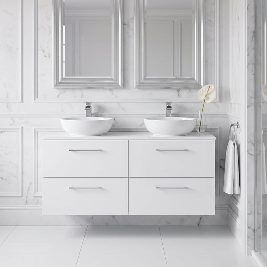 Fairford Aspri Gloss White 1200mm 4 Drawer Wall Hung Vanity Unit with Worktop