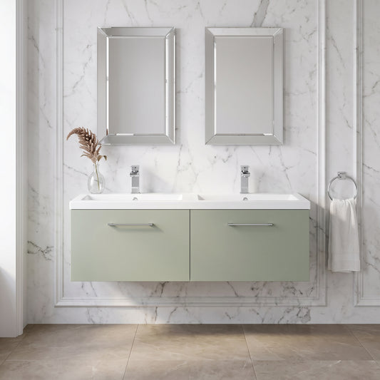 Fairford Aspri Satin Green 1200mm 2 Drawer Wall Hung Vanity Unit
