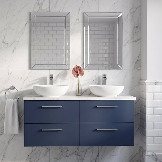Fairford Aspri Midnight Blue 1200mm 4 Drawer Wall Hung Vanity Unit with Worktop