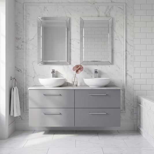 Fairford Aspri Satin Grey 1200mm 4 Drawer Wall Hung Vanity Unit with Worktop