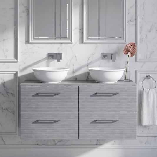 Fairford Aspri Grey Woodgrain 1200mm 4 Drawer Wall Hung Vanity Unit with Worktop