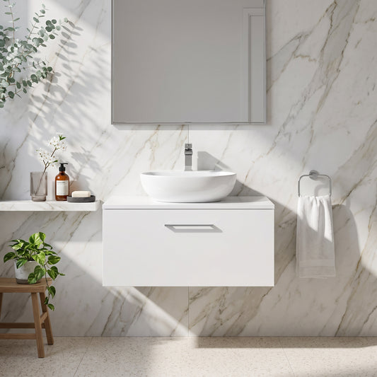 Fairford Aspri Gloss White 800mm 1 Drawer Wall Hung Vanity Unit with Worktop