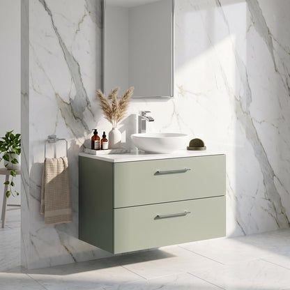 Fairford Aspri Satin Green 800mm 2 Drawer Wall Hung Vanity Unit with Worktop