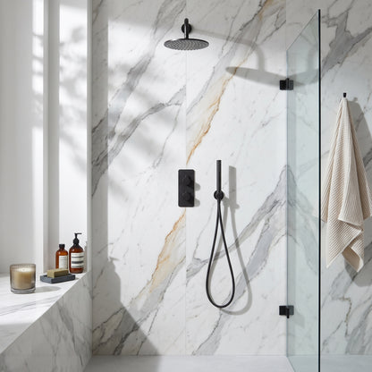Fairford Element 7 Matt Black Concealed Shower Kit with Overhead, Handset and Bracket