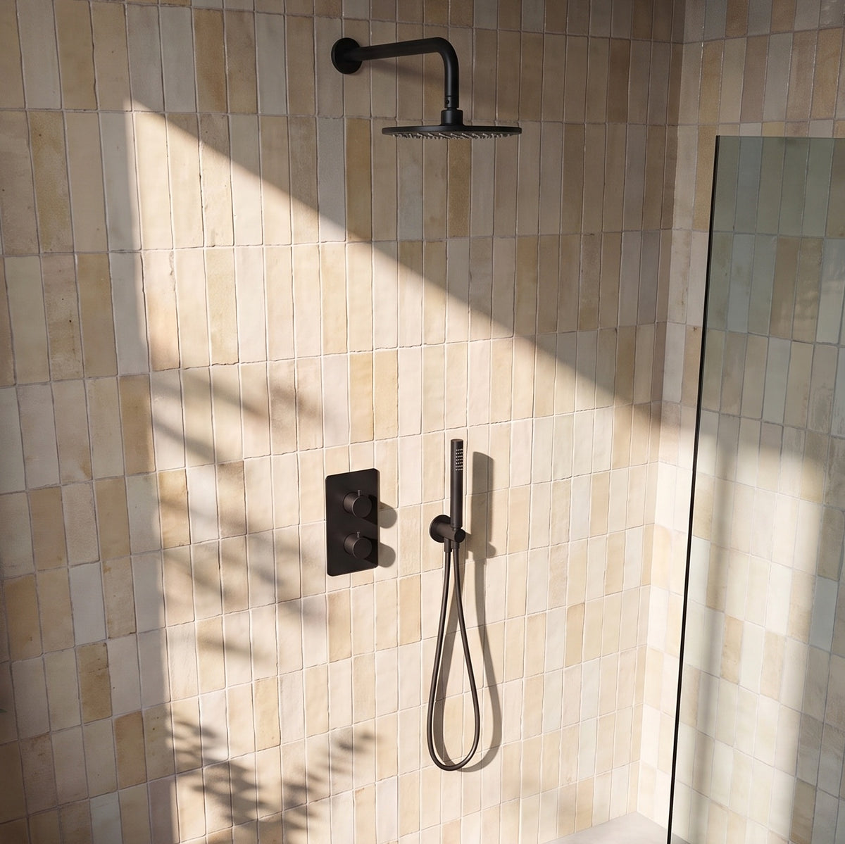 Fairford Element 7 Matt Black Concealed Shower Kit with Overhead, Handset and Bracket