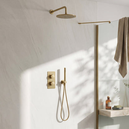 Fairford Element 7 Brushed Brass Concealed Shower Kit with Overhead, Handset and Bracket