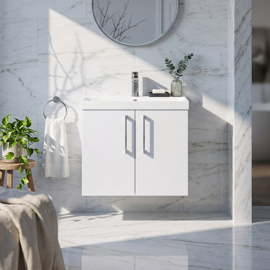 Fairford Aspri Gloss White 600mm 2 Door Wall Hung Vanity Unit