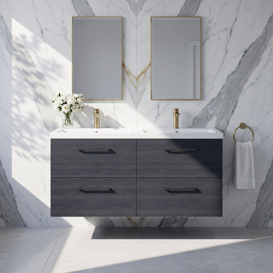 Fairford Aspri Black Woodgrain 1200mm 4 Drawer Wall Hung Vanity Unit