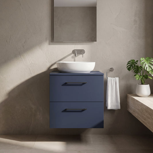 Fairford Aspri Midnight Blue 600mm 2 Drawer Wall Hung Vanity Unit with Worktop