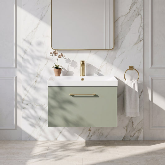 Fairford Aspri Satin Green 600mm 1 Drawer Wall Hung Vanity Unit