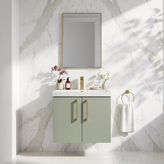 Fairford Aspri Satin Green 600mm 2 Door Wall Hung Vanity Unit