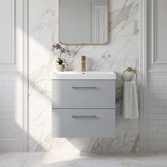 Fairford Aspri Satin Grey 600mm 2 Drawer Wall Hung Vanity Unit