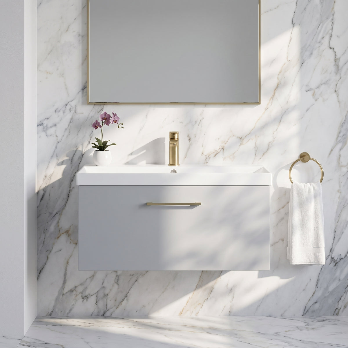 Fairford Aspri Satin Grey 800mm 1 Drawer Wall Hung Vanity Unit