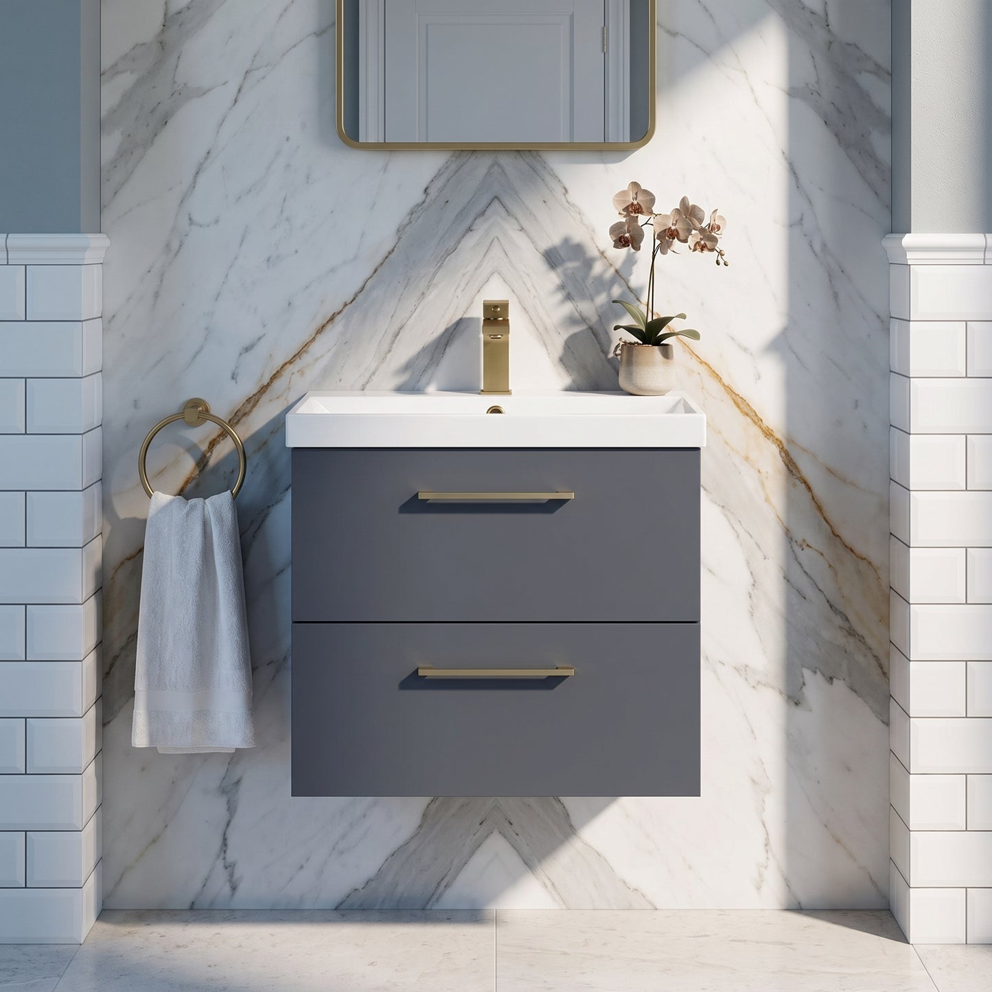 Fairford Aspri Soft Black 600mm 2 Drawer Wall Hung Vanity Unit
