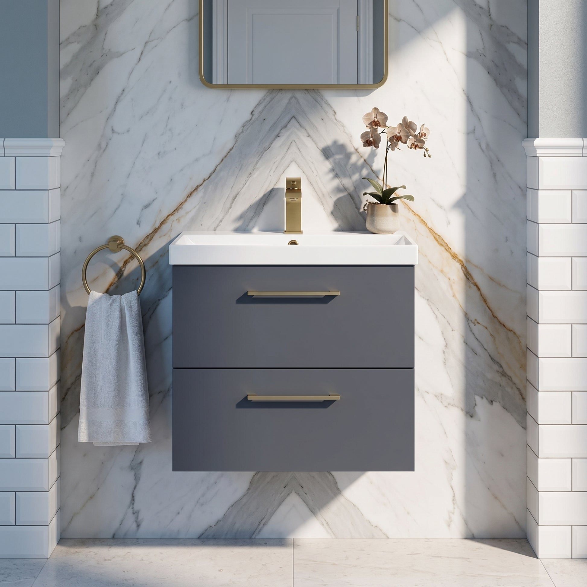 Fairford Aspri Soft Black 600mm 2 Drawer Wall Hung Vanity Unit
