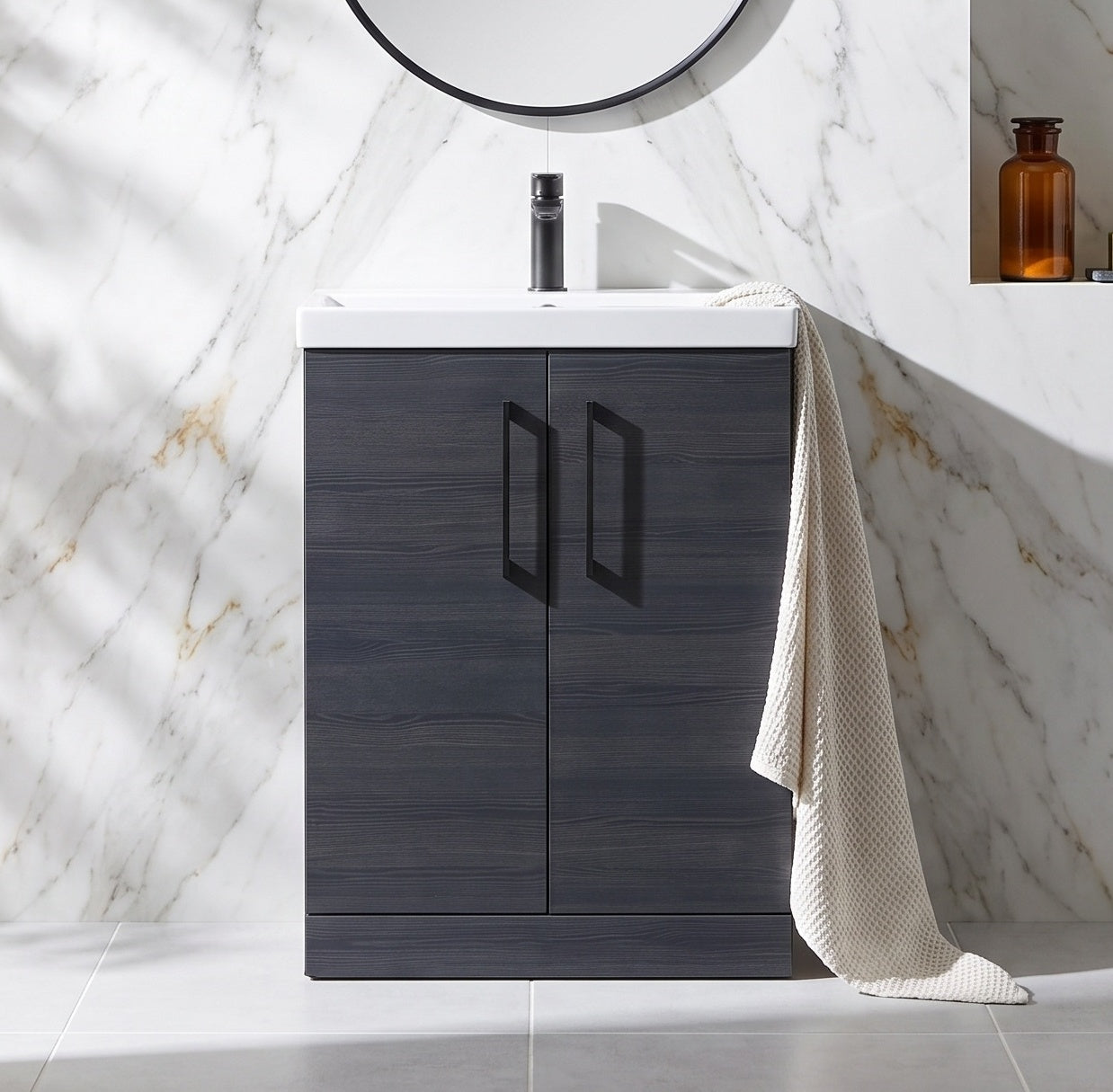 Fairford Aspri 2 600mm Charcoal Black Floor Standing Vanity Unit