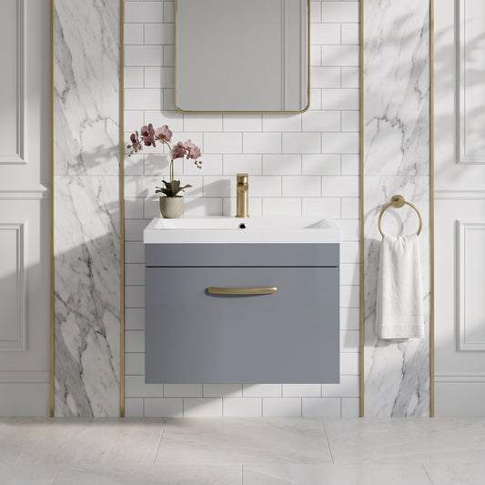 Fairford Carnation 600mm Gloss Grey Wall Hung 1 Drawer Vanity Unit