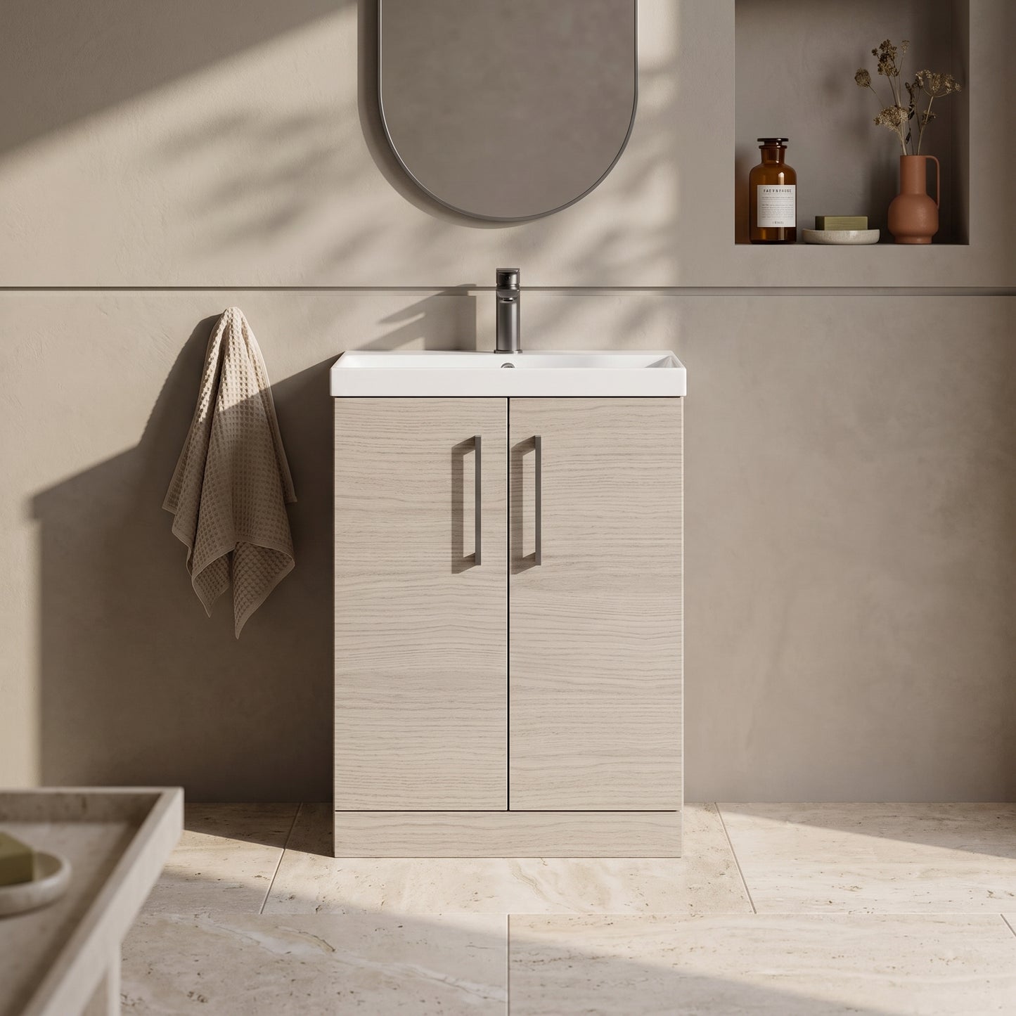 Fairford Aspri 2 600mm Solace Oak Floor Standing Vanity Unit
