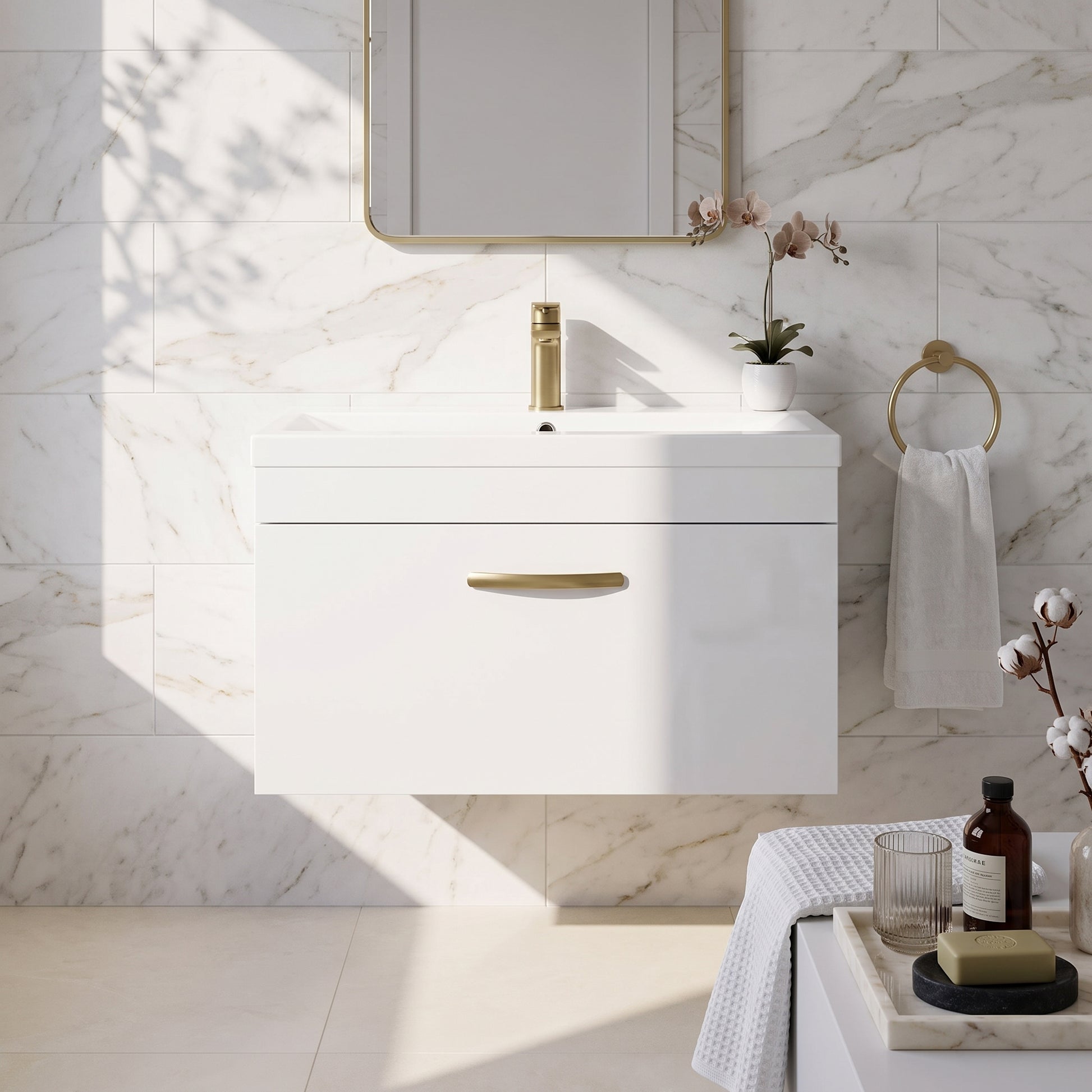 Fairford Carnation 800mm Gloss White Wall Hung 1 Drawer Vanity Unit