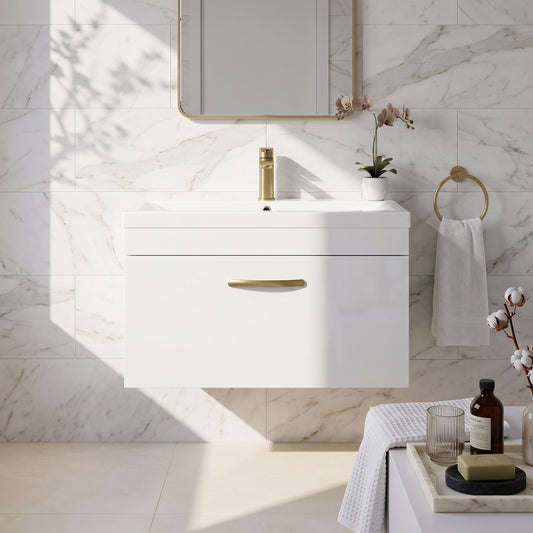 Fairford Carnation 800mm Gloss White Wall Hung 1 Drawer Vanity Unit
