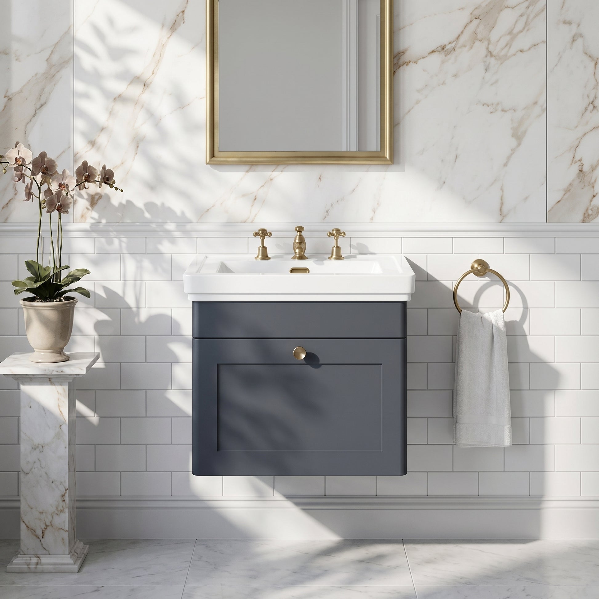 Fairford Laurel 500mm Wall Hung Satin Anthracite Vanity Unit - 3 Tap Hole