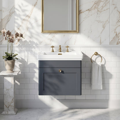 Fairford Laurel 500mm Wall Hung Satin Anthracite Vanity Unit - 3 Tap Hole