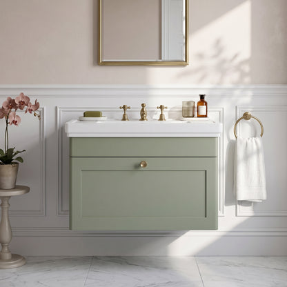 Fairford Laurel 500mm Wall Hung Satin Green Vanity Unit - 3 Tap Hole